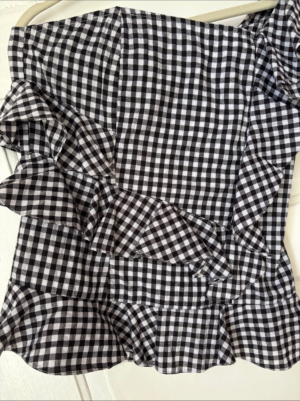 MLM LABEL ONE SHOULDER GINGHAM RUFFLE TOP - Picture 3 of 6